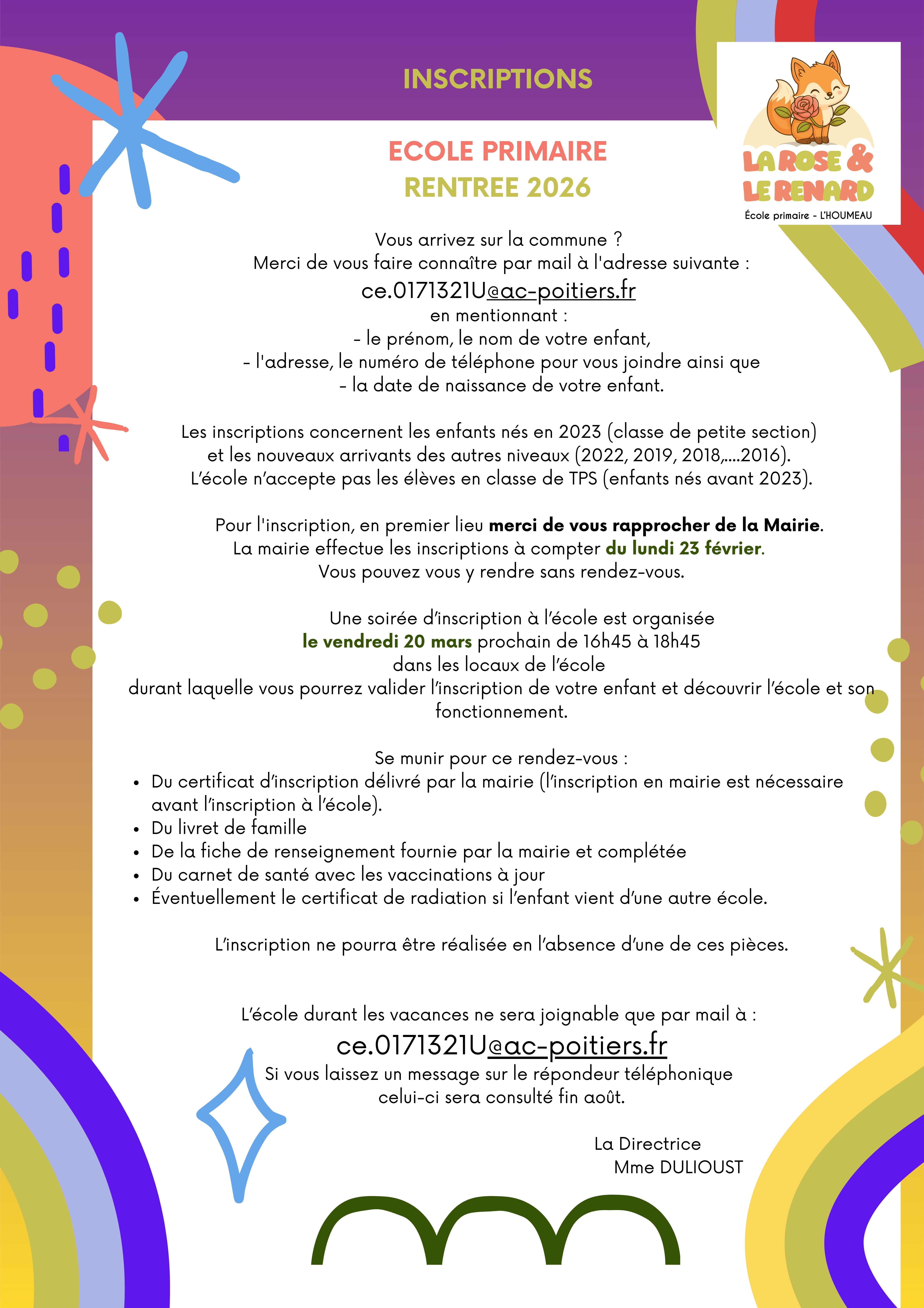 Rentrée 2026-2027 : inscriptions