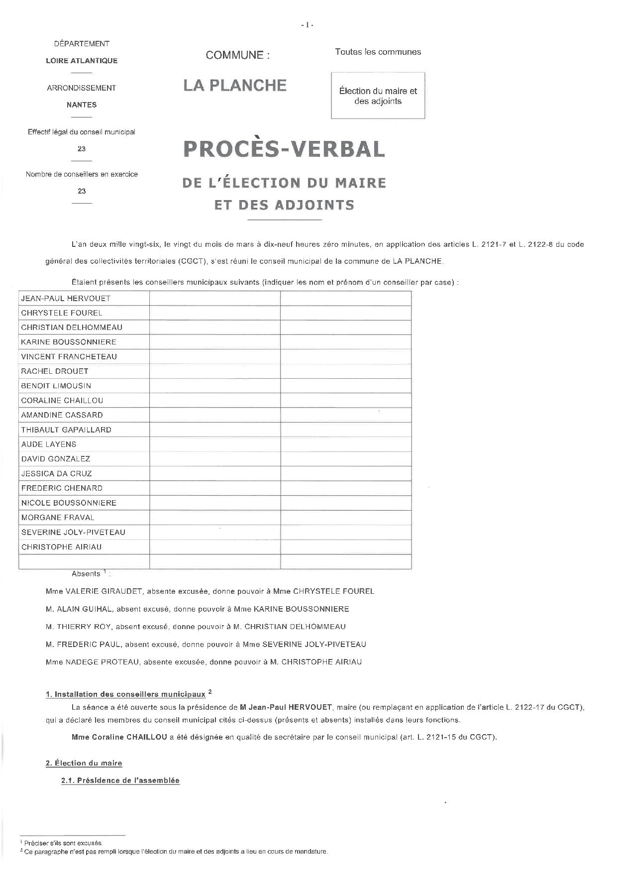 INSTALLATION DU CONSEIL MUNICIPAL