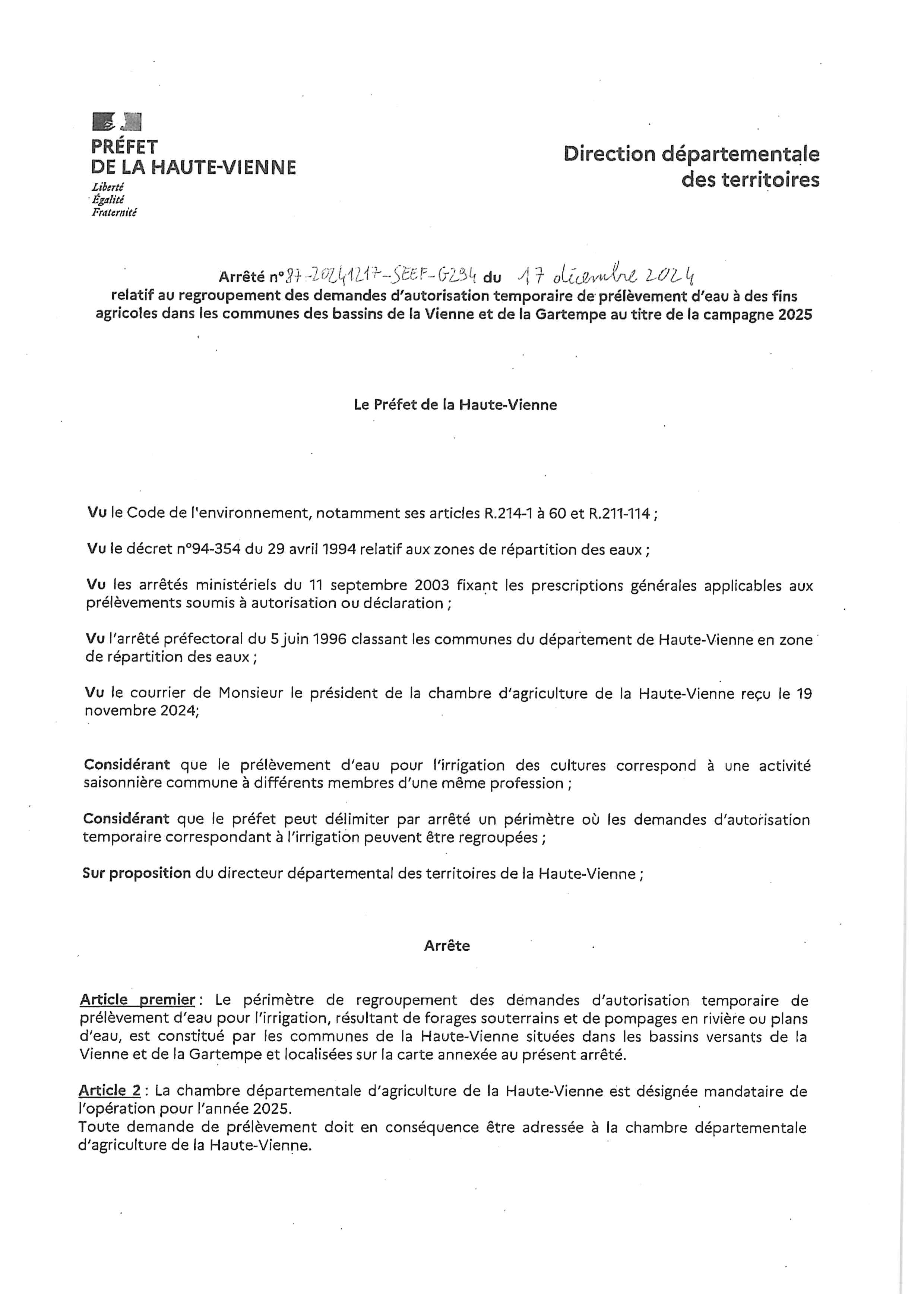 Arrêté autorisation temporaire de prélèvement d_eau a des fins agricoles.jpg