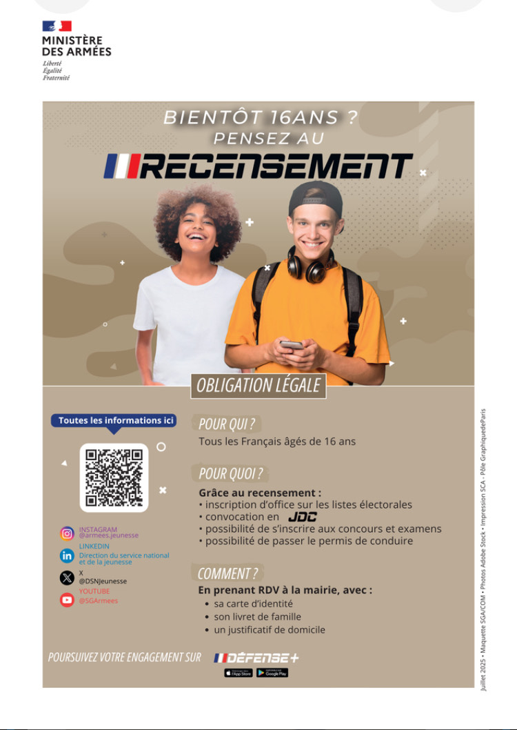 recensement 16 ans