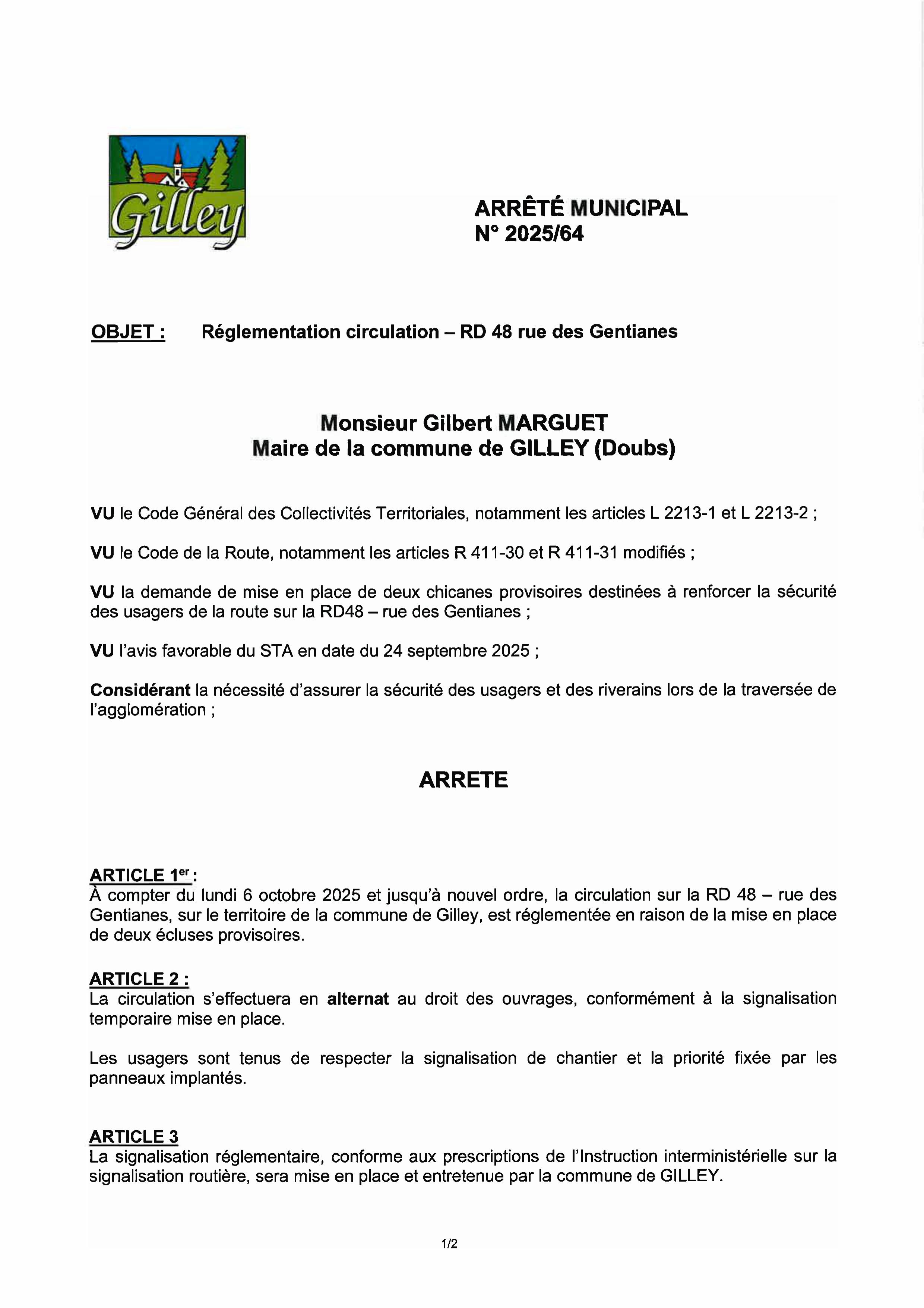 2025 64 - R├®glementation circulation ├®cluses - RD 48 rue des gentianes-images-0.jpg