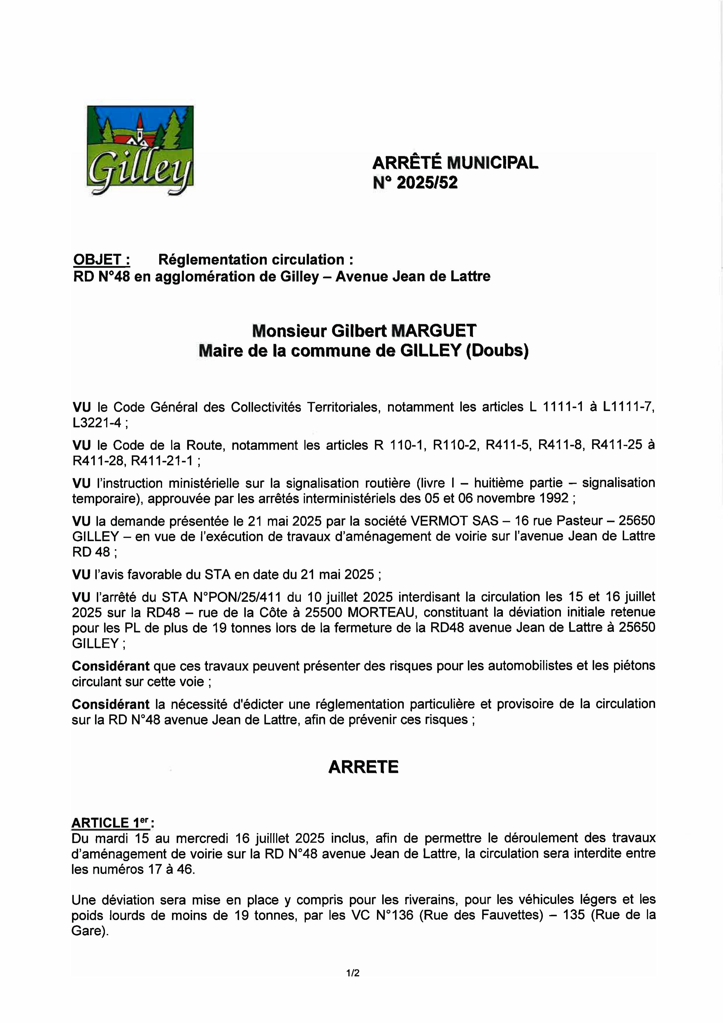 2025 52 - R├®glementation circulation RD48 avenue Jean de Lattre-images-0.jpg