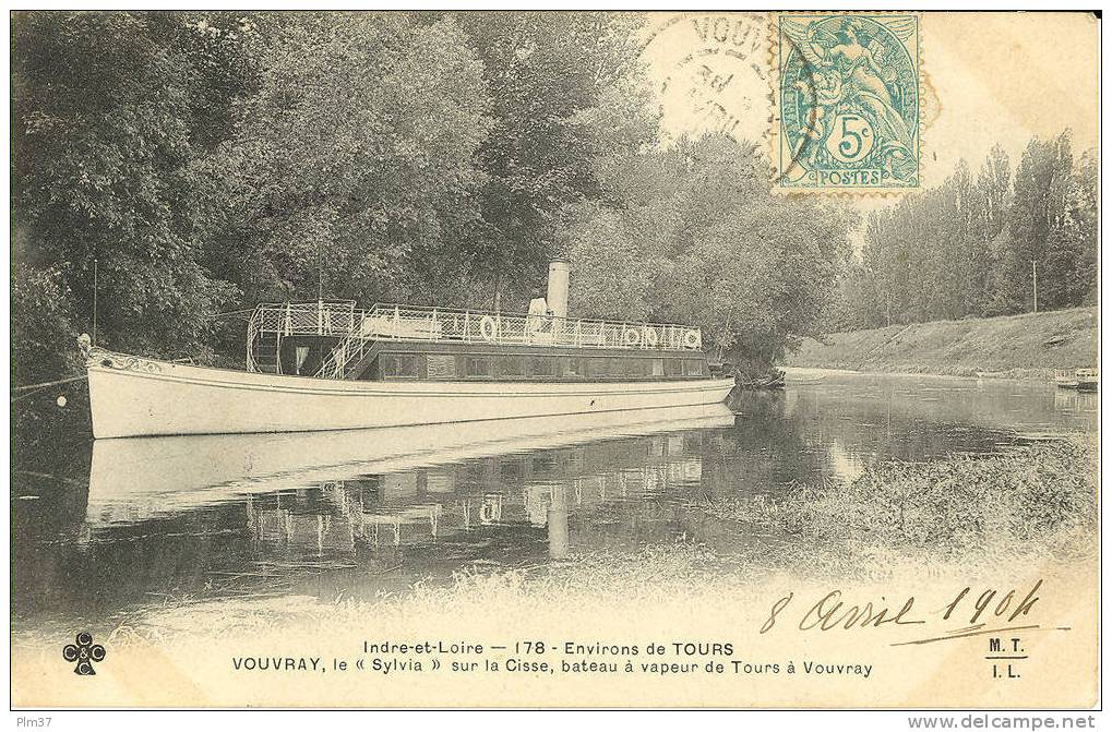 VOUVRAY - Batellerie - Le Sylvia sur la Cisse, bateau à vapeur de Tours à Vouvray - voy. 1904.jpg