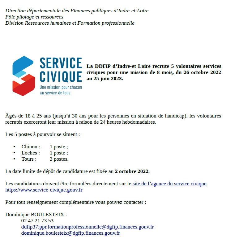 DDFiP37-Annonce_recrutement volontaires services civiques_Poste à pourvoir_26 octobre 2022.PNG