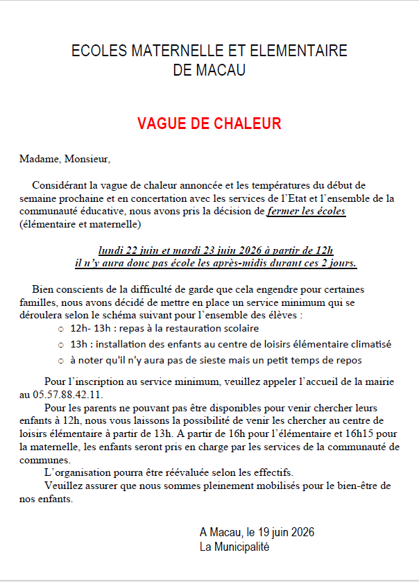CHALEUR ECOLES
