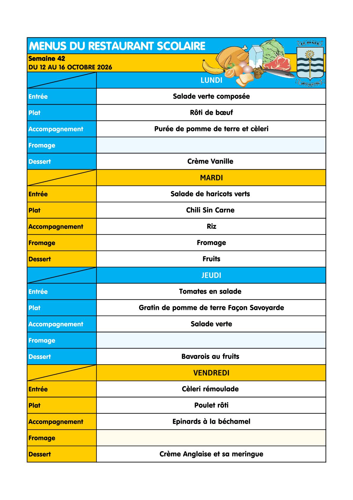 S42 - MENUS RESTAURANT SCOLAIRE