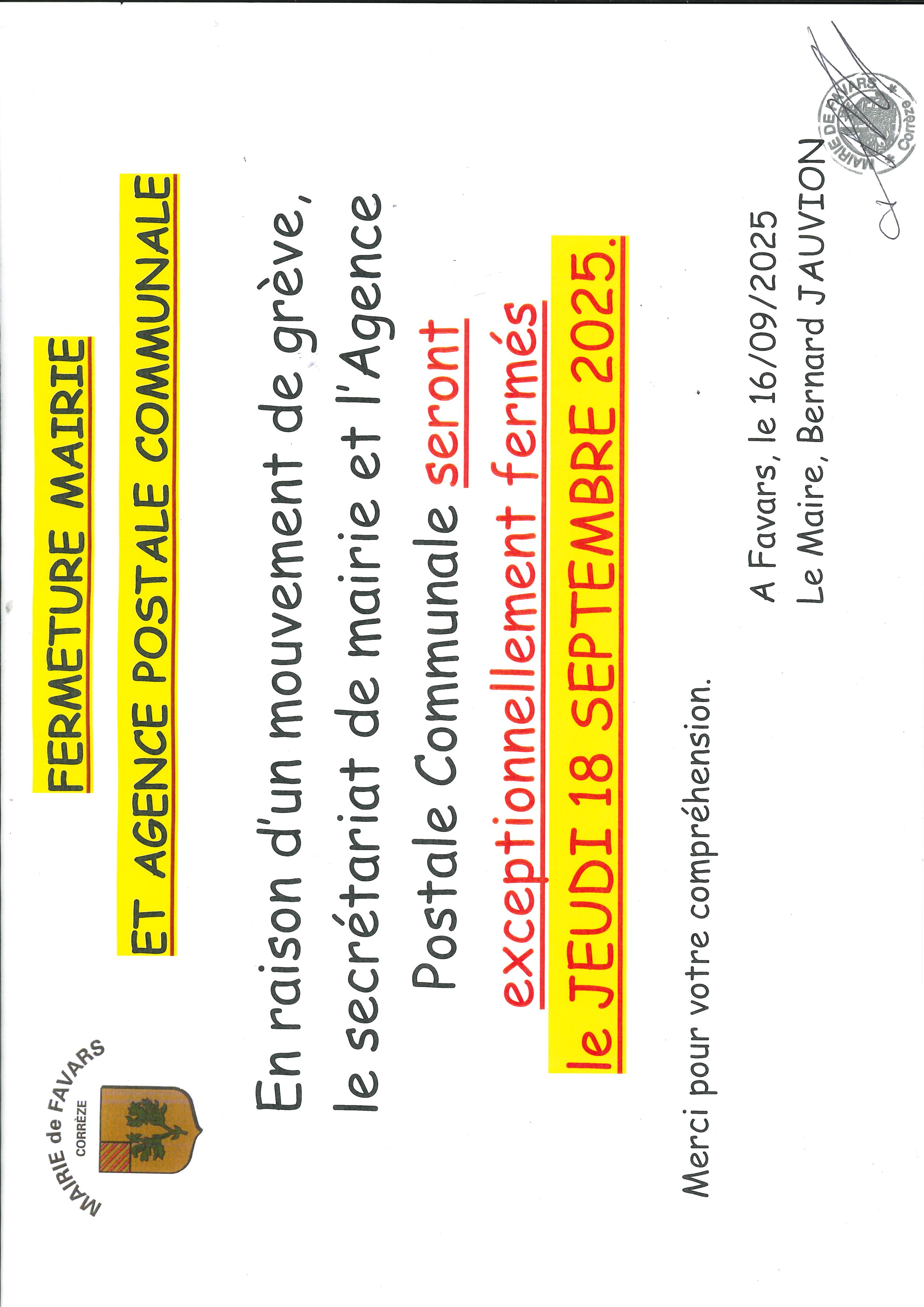 FERMETURE AGENCE POSTALE ET MAIRIE LE JEUDI 18 SEPTEMBRE 2025.jpg