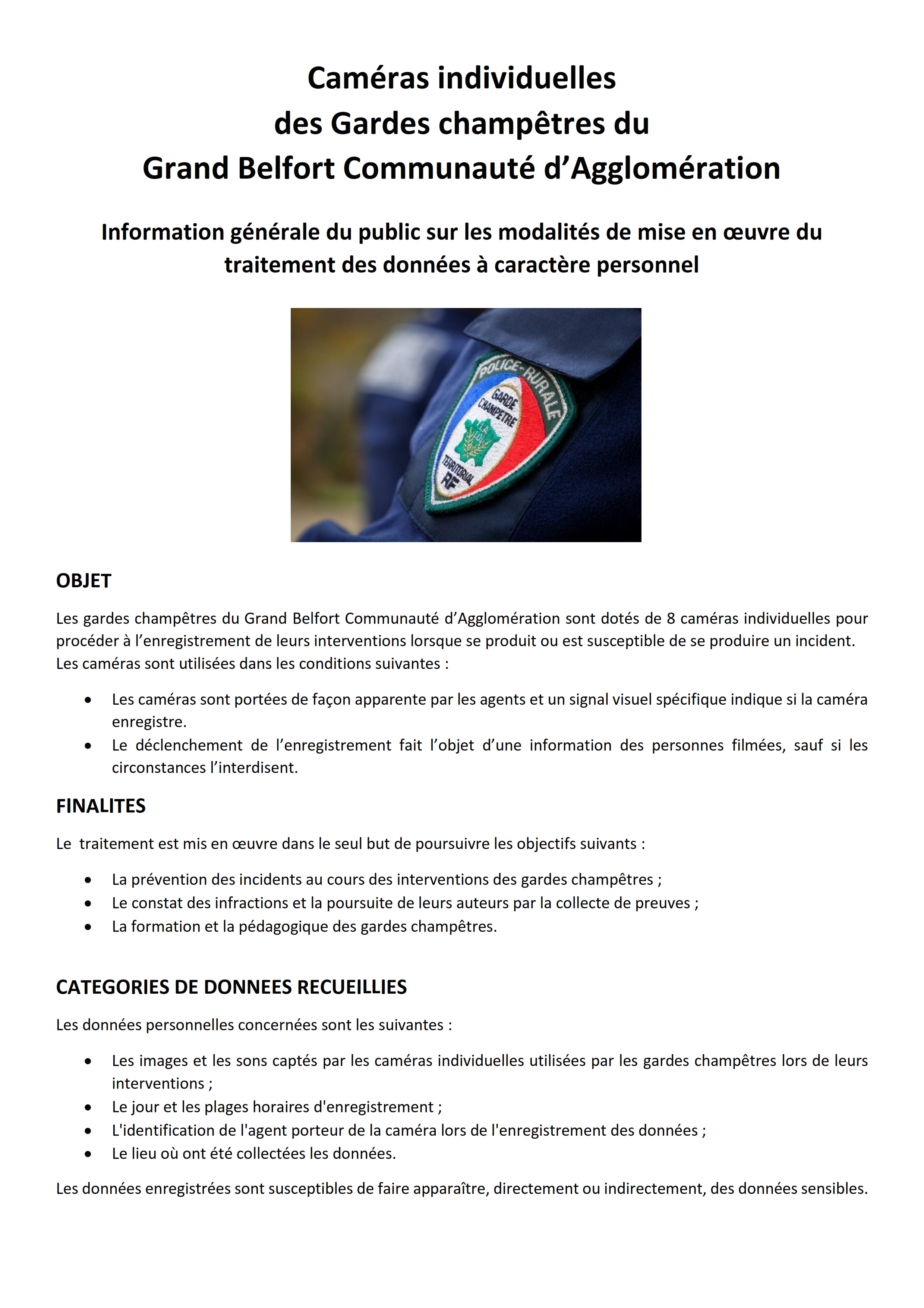 GARDES CHAMPETRES / CAMERAS INDIVIDUELLES
