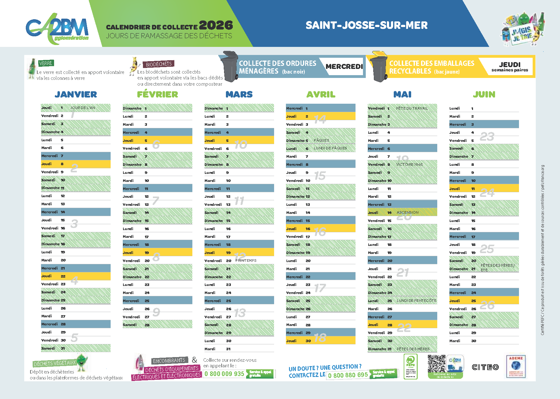 Calendrier ramassage déchets 2026