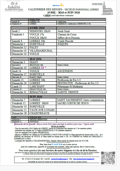 Calendrier des messes