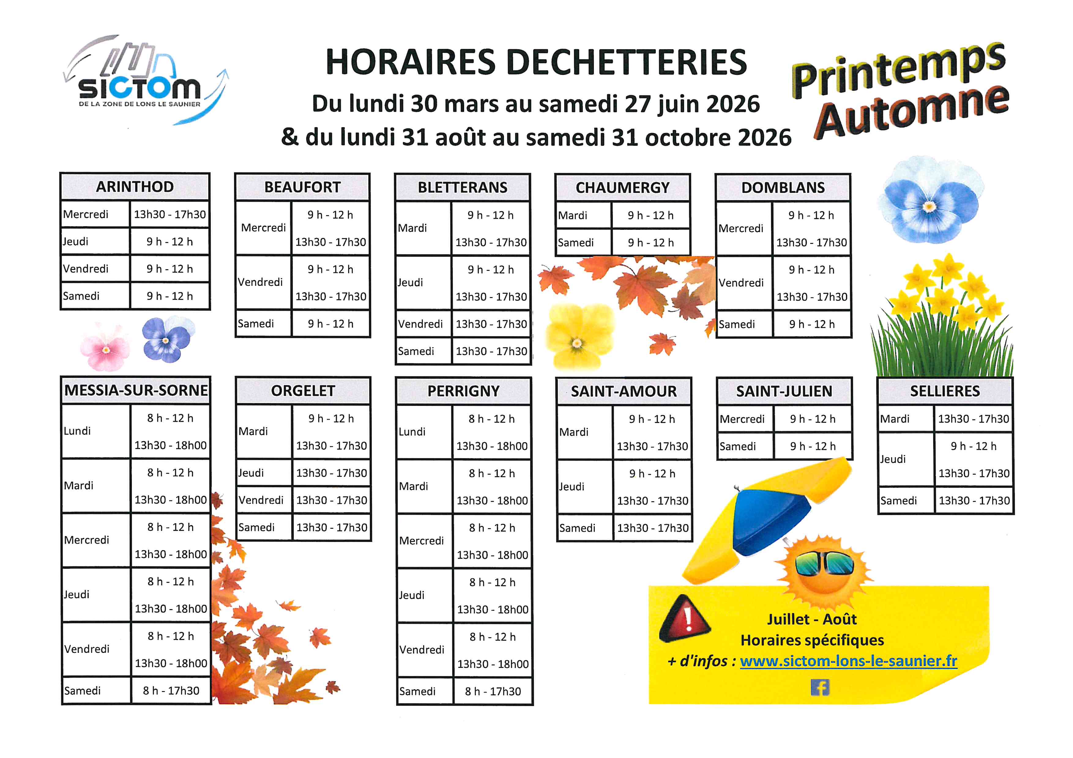 horaires déchetteries pr 2026
