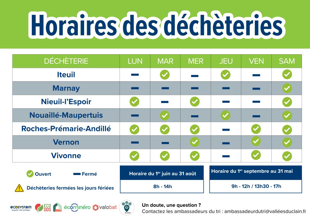 Déchèteries : changement des jours d'ouverture