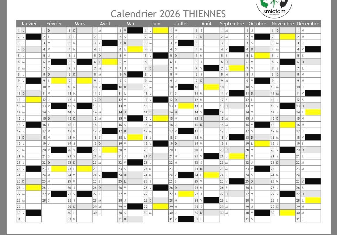 2026 Calendrier des collectes