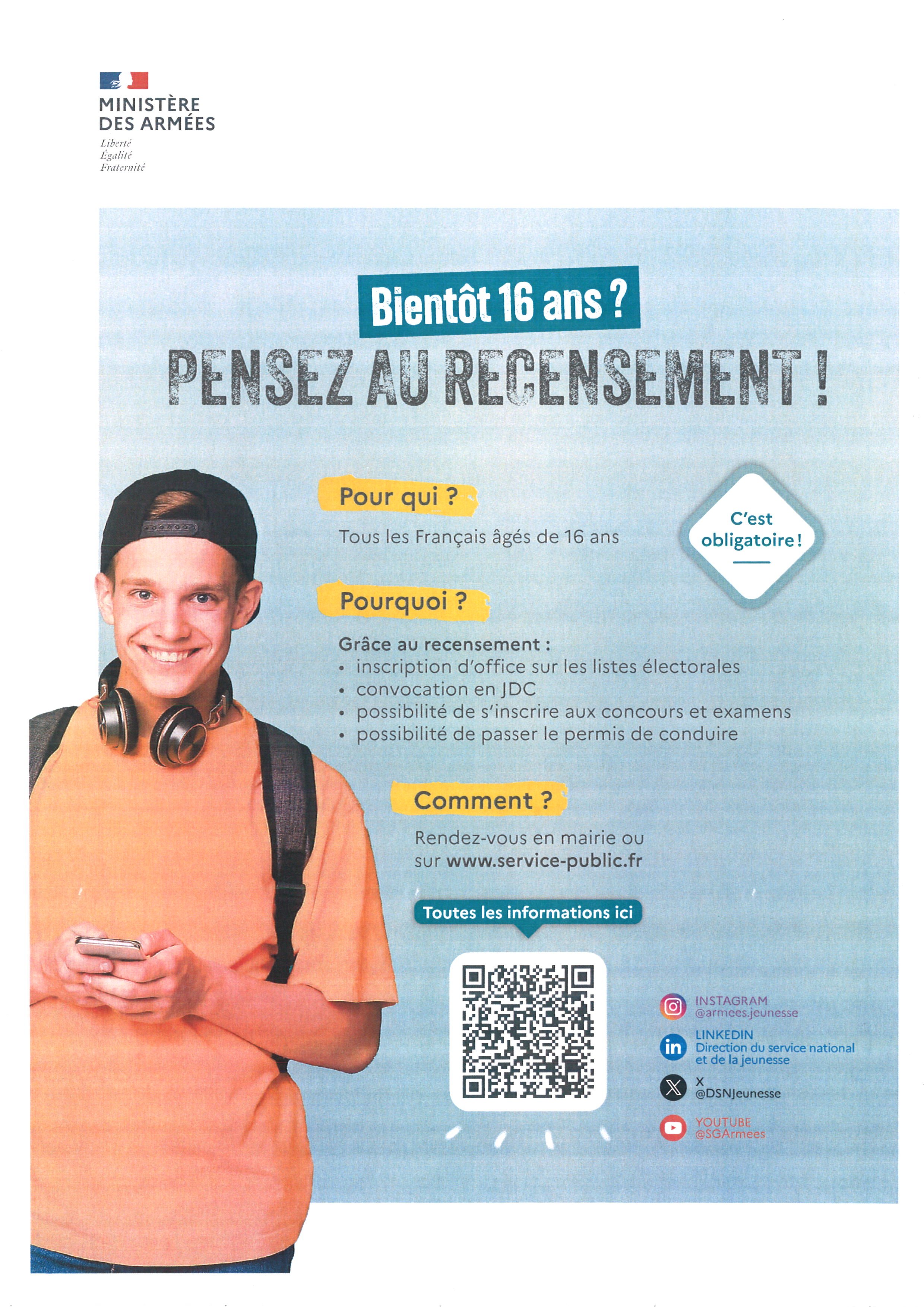 Recensement des jeunes à partir de 16 ans