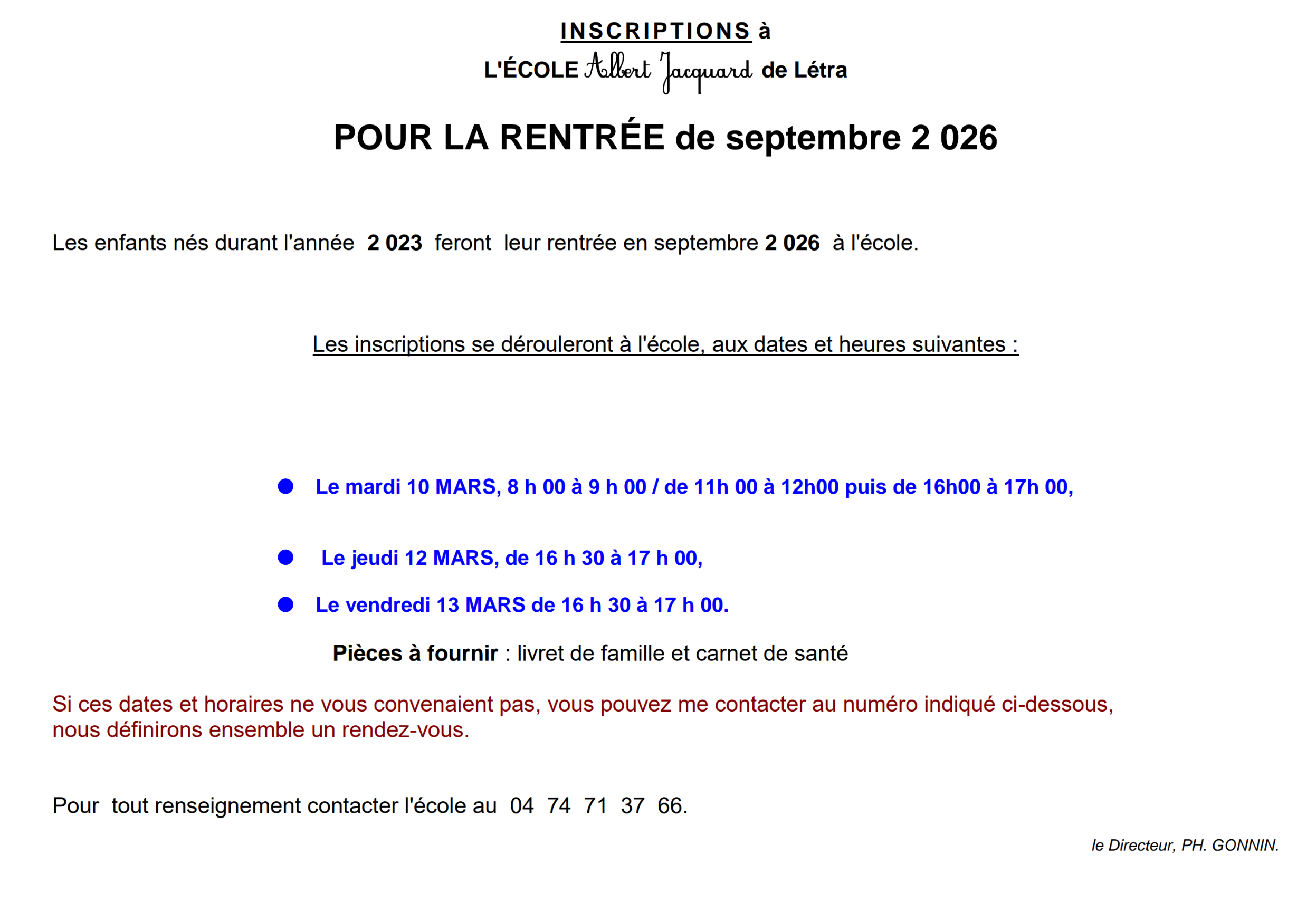 Inscriptions Ecole Albert Jacquard