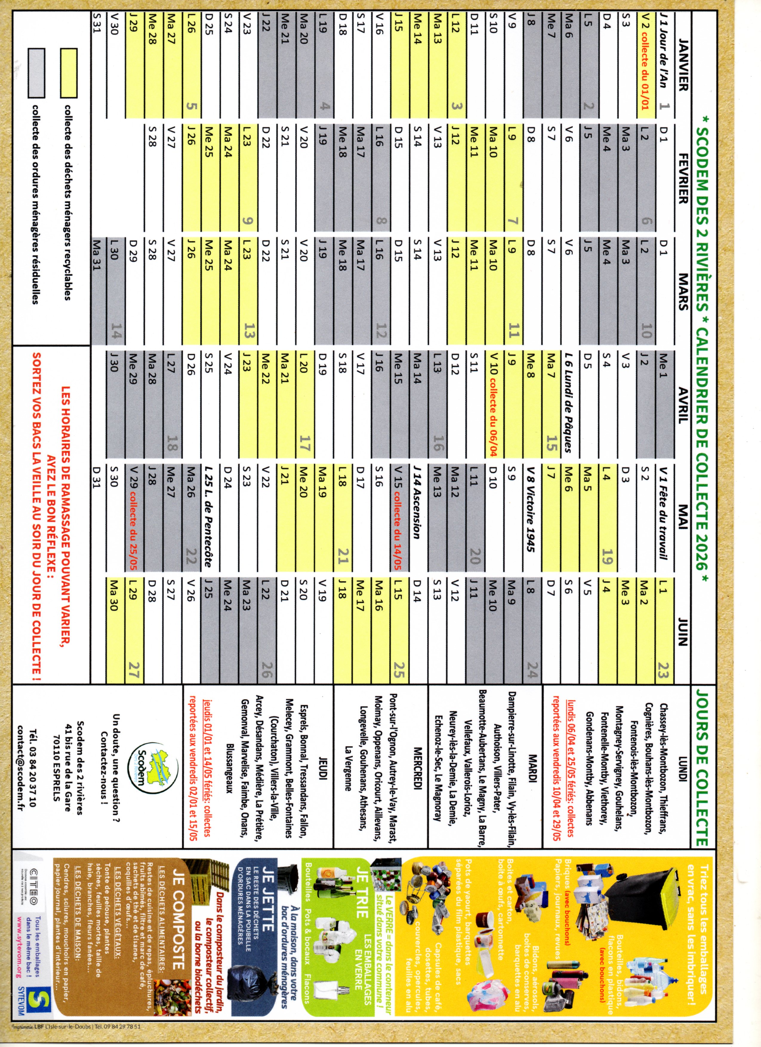 Calendrier de collecte 2026