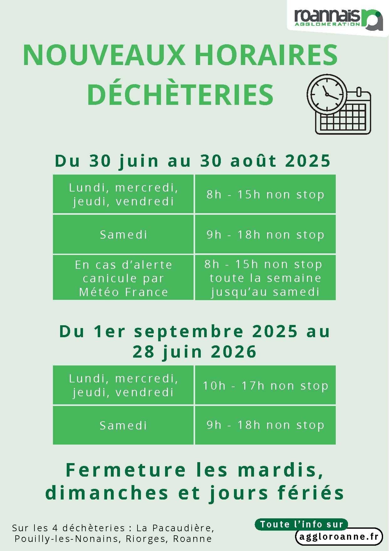 déchèterie nouveaux horaires affiche
