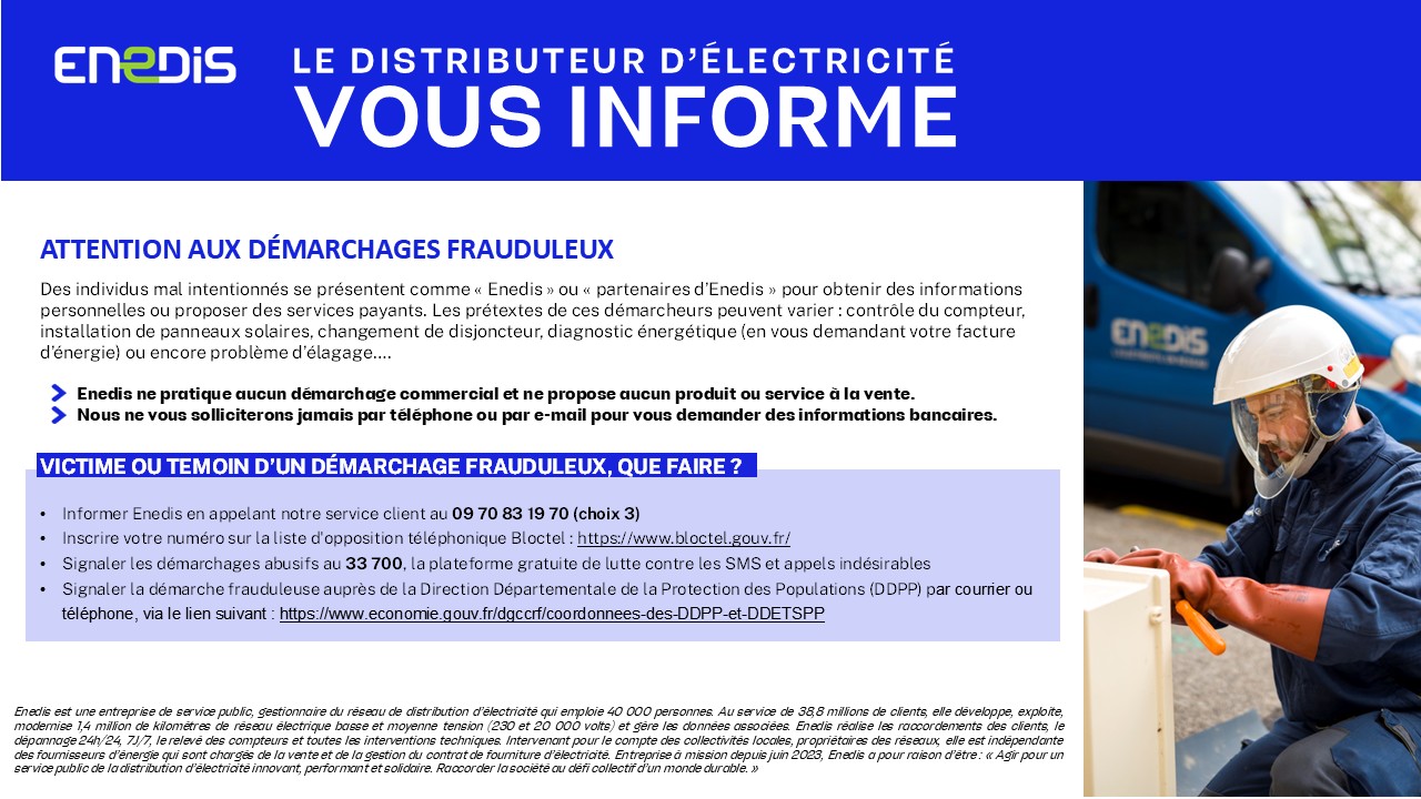 Enedis vous informe - Attention aux démarchages frauduleux