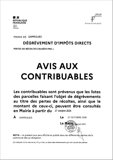 Avis aux contribuables pour les dégrèvements pertes de récoltes - 27-10-2026.PNG