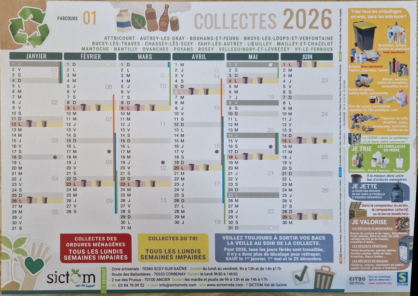 calendrier ordures ménagères 2026