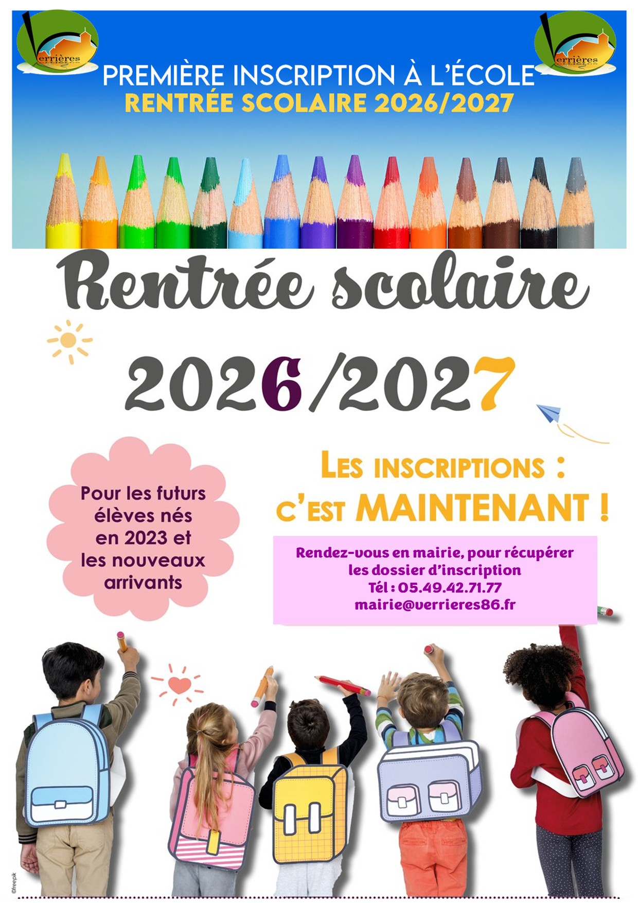 Inscriptions rentrée scolaire 2026-2027