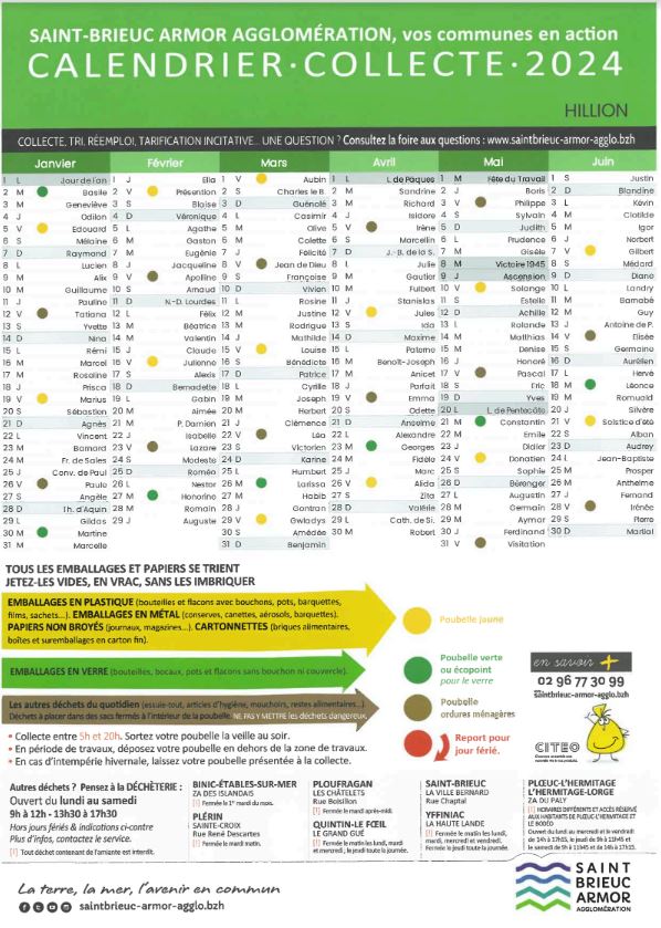 Calendrier De Collecte Des Déchets - Hillion