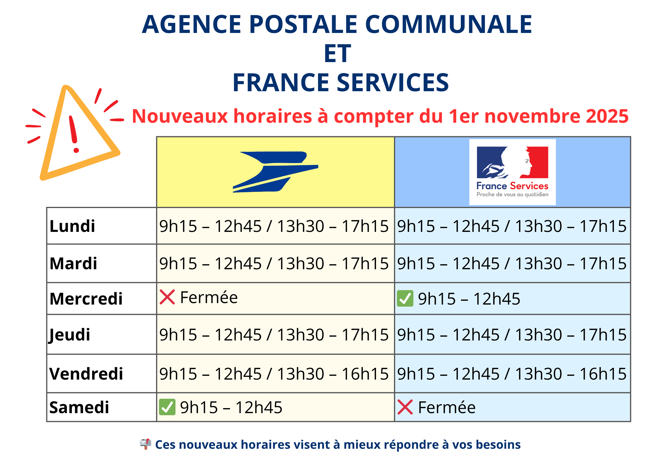NOUVEAUX HORAIRES