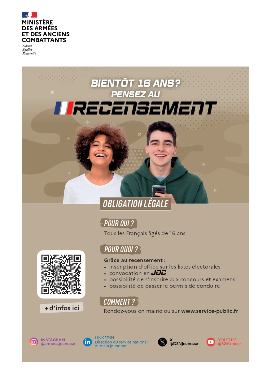 Bientôt 16 ans, pensez au recensement !