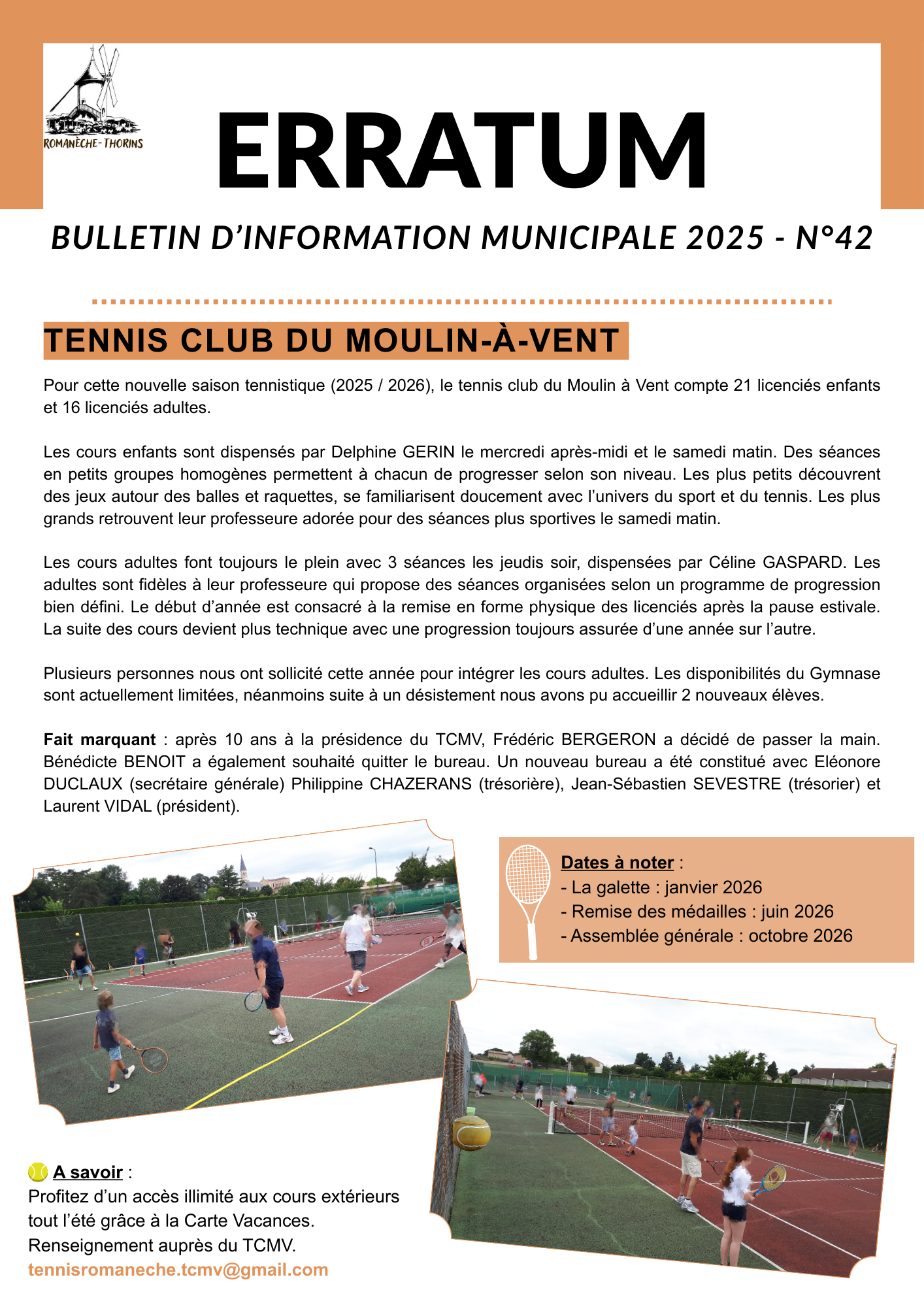 ERRATUM BULLETIN D'INFORMATION MUNICIPALE 2025 - N°42
