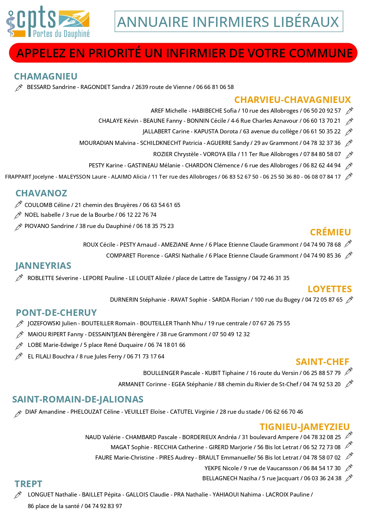 ANNUAIRE INFIRMIERS LIBERAUX DU SECTEUR