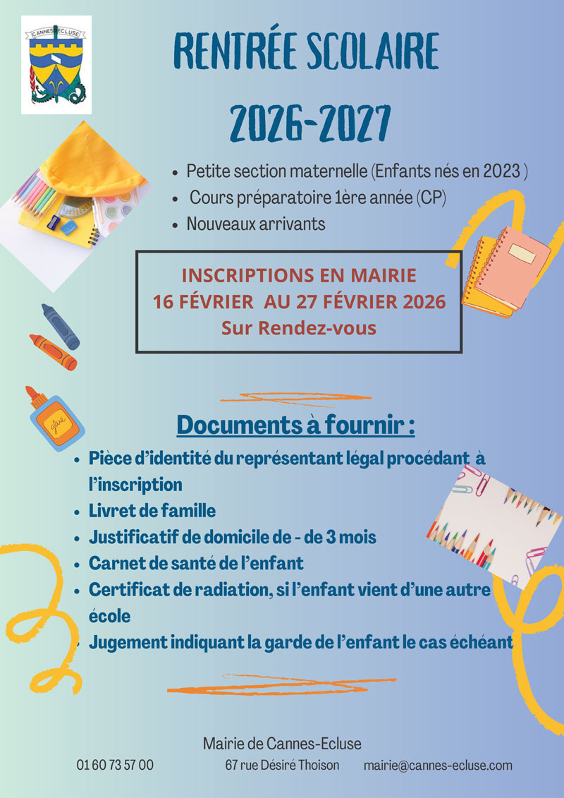 Rentrée scolaire Cannes-Ecluse 2026 - 2027