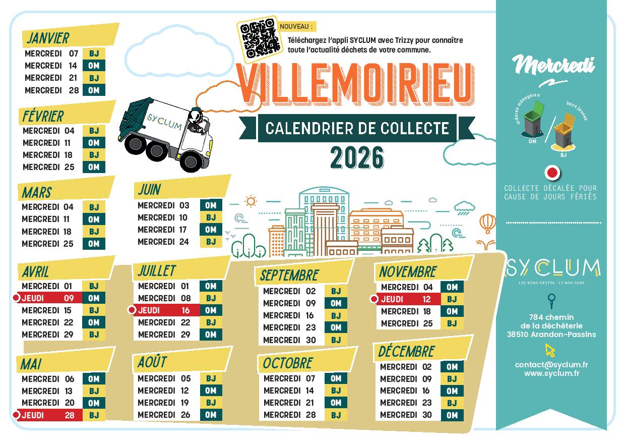 Calendrier collecte déchets 2026
