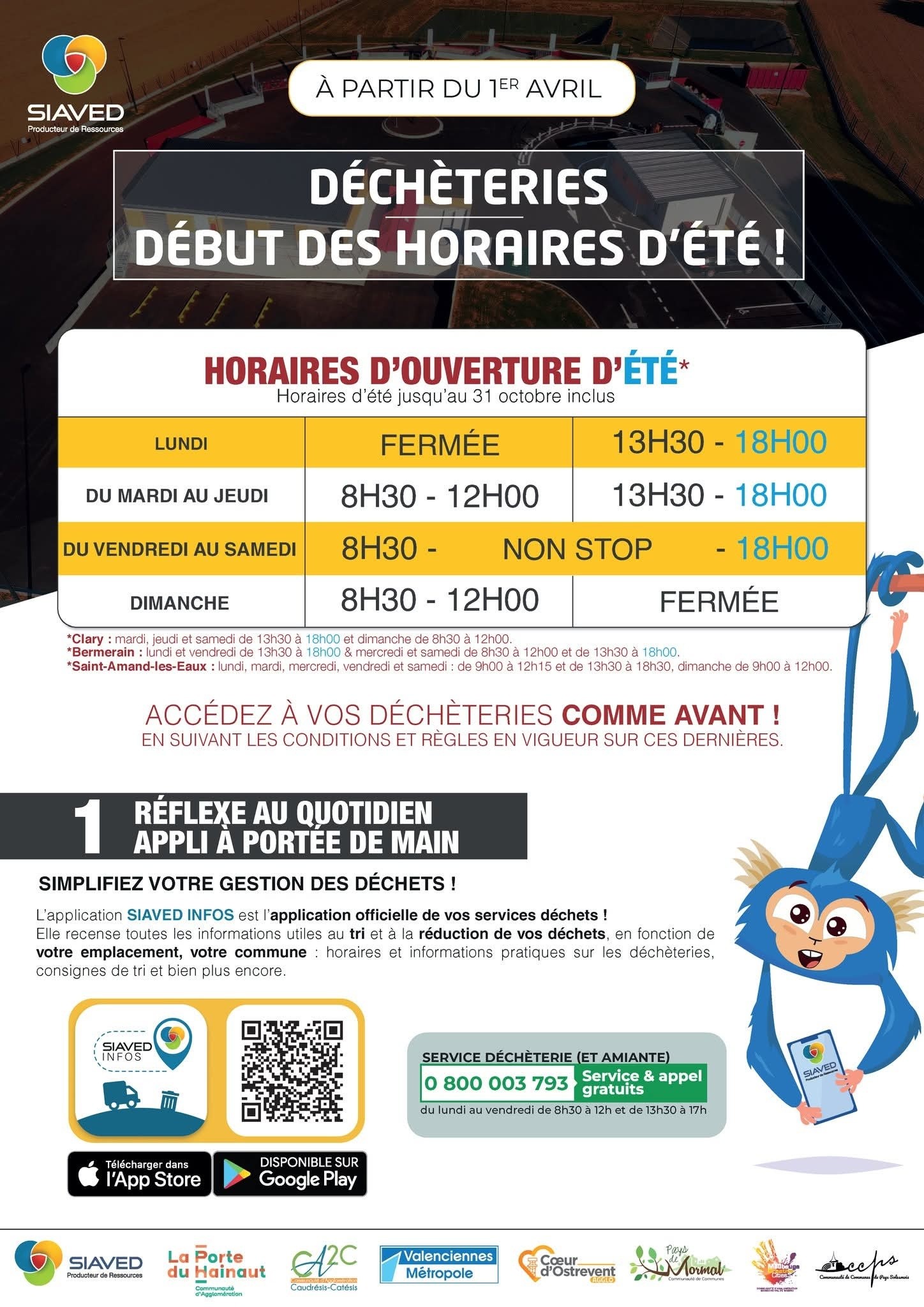 Horaires déchèteries - été 2026