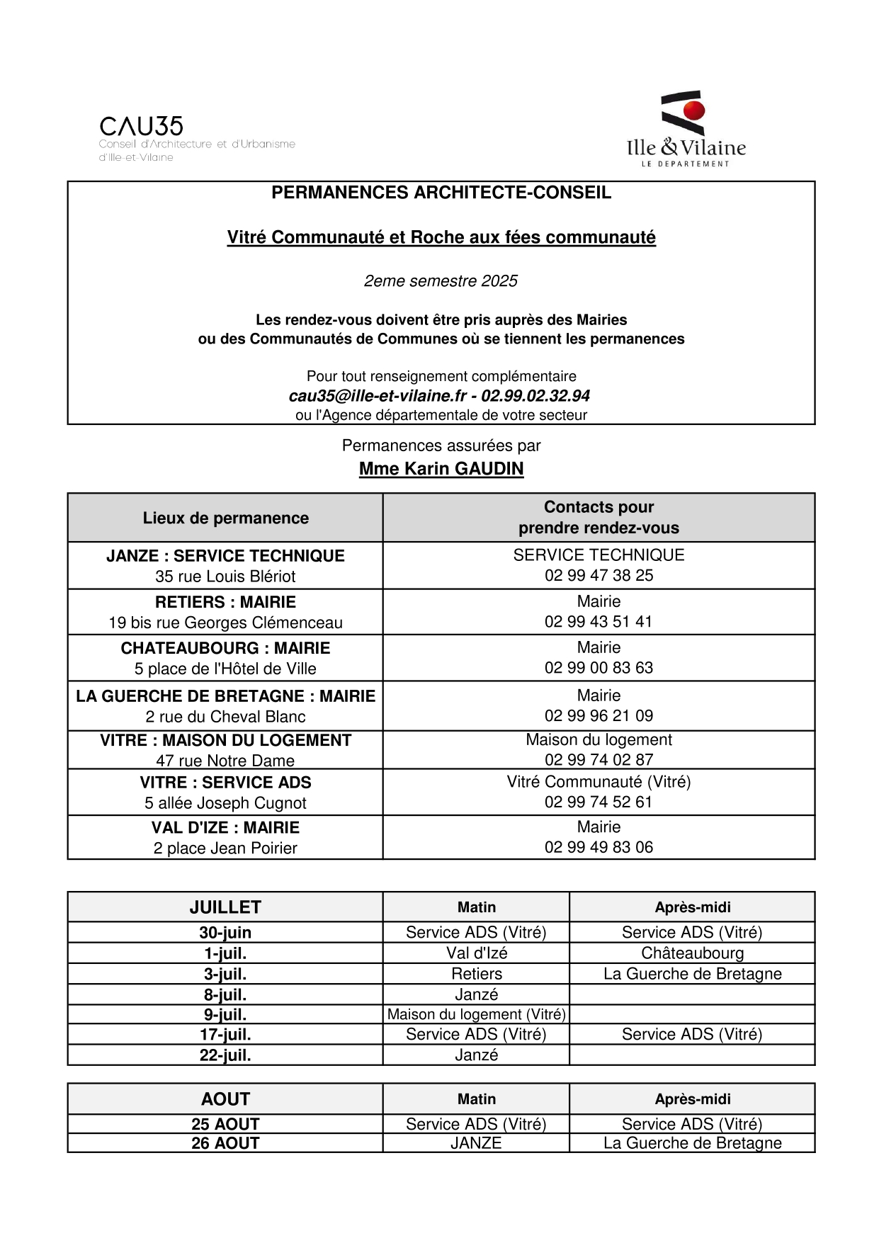 Planning des architectes conseillers