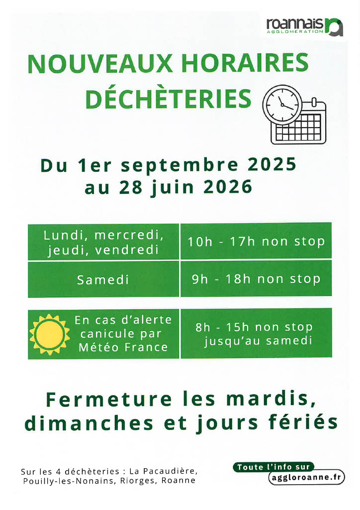 Nouveaux horaires des 4 déchèteries