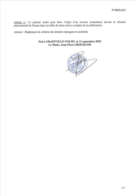 2025-09-ARRETE 2025-A12 - Page 2-Arrêté municipal portant application_ du règlement de collecte des déchets ménagers et _assimilés.jpg