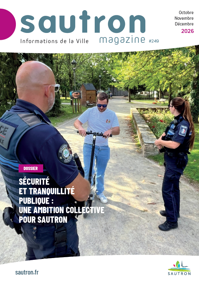 couverture du Sautron magazine octobre 2026 avec une photo de contrôle de police sur un utilsateur de trottinette électrique
