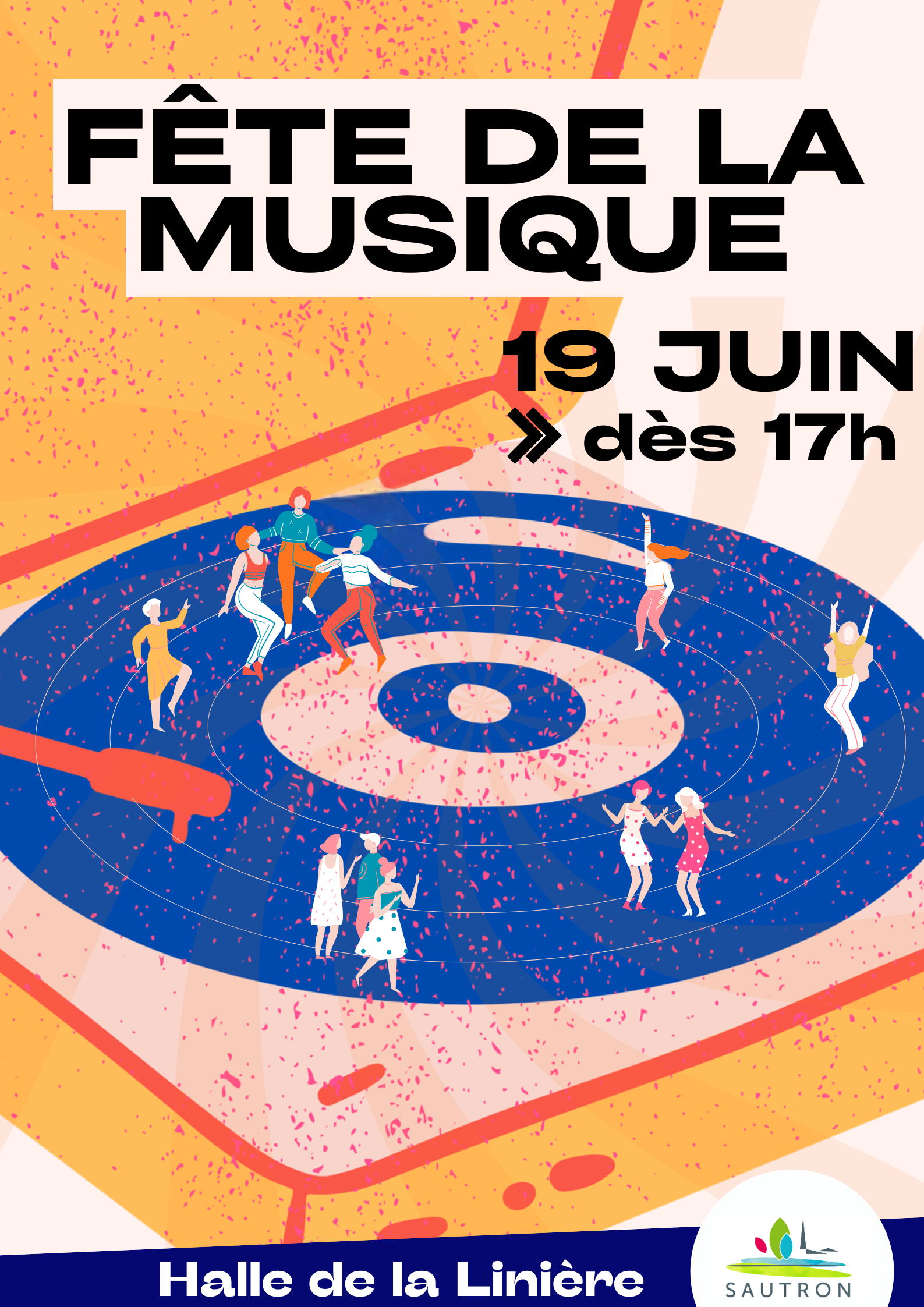 aff annonçnat la date de la fête de la musique avec un tourne-disque