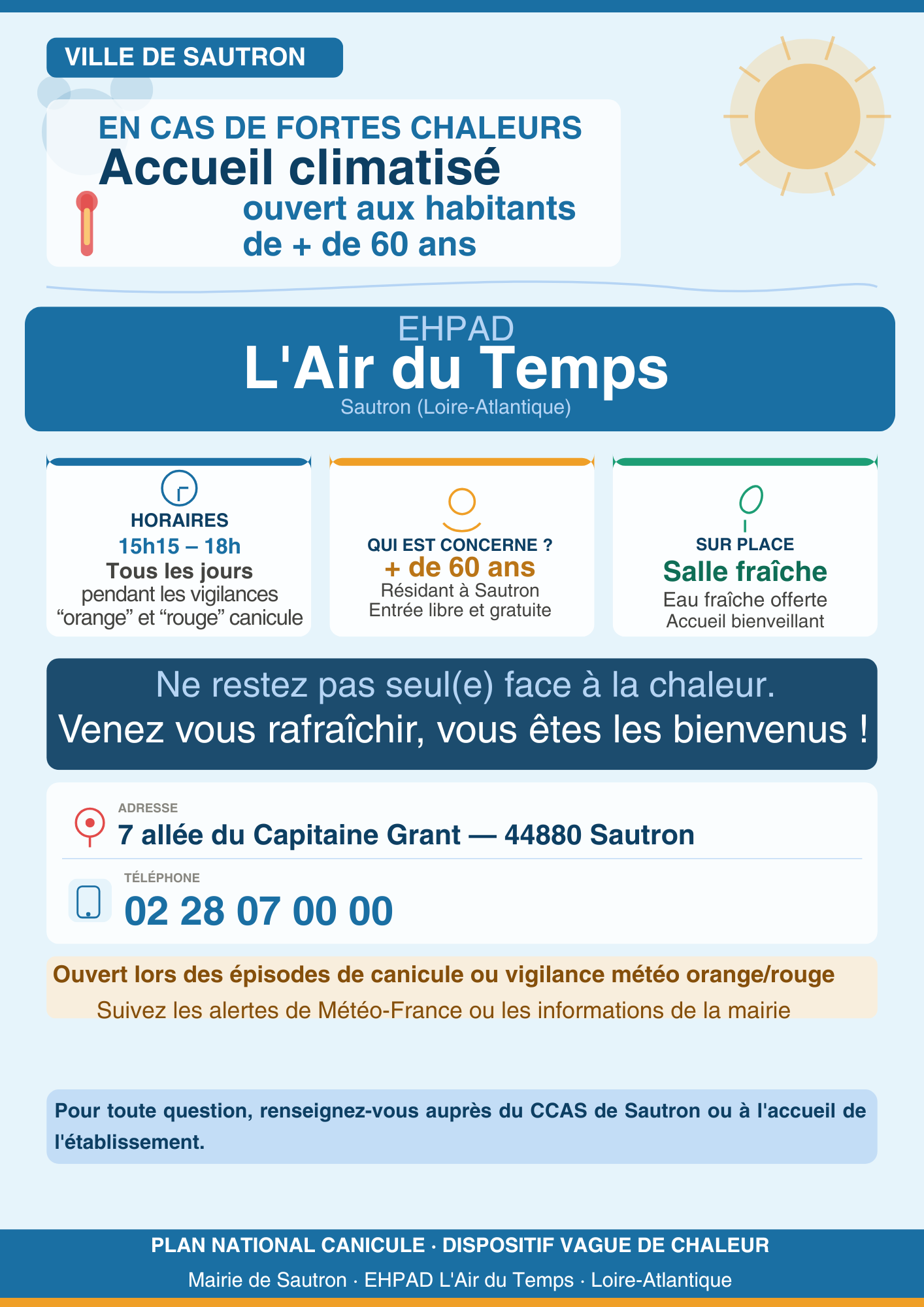 affiche EHPAD ouvre ses portes aux + 60 ans lors des canicules