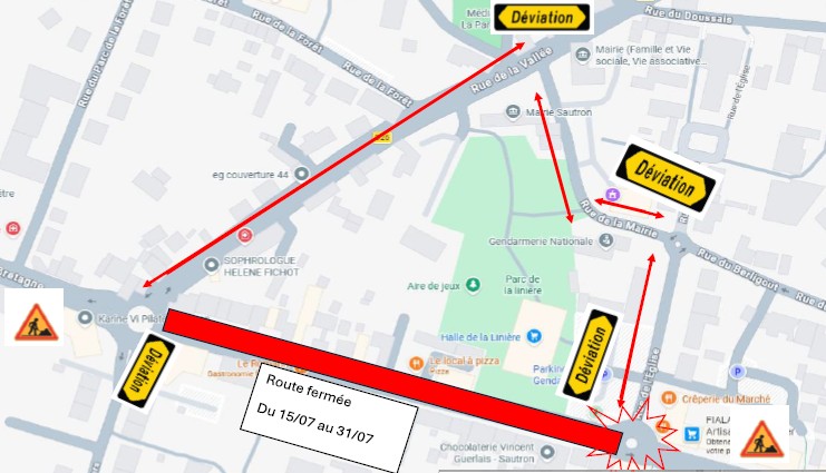 déviation suite travaux enedis rue de Bretagne 15 au 31 juillet