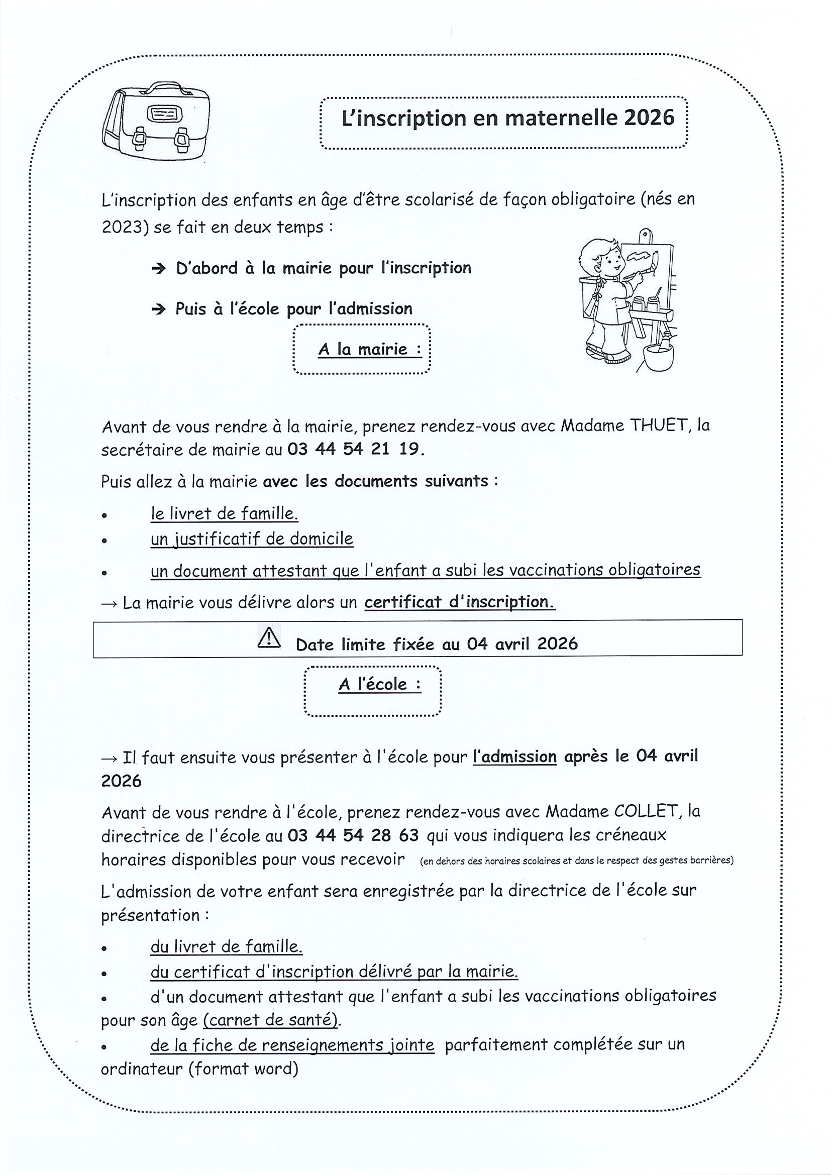 Inscription à l'école maternelle