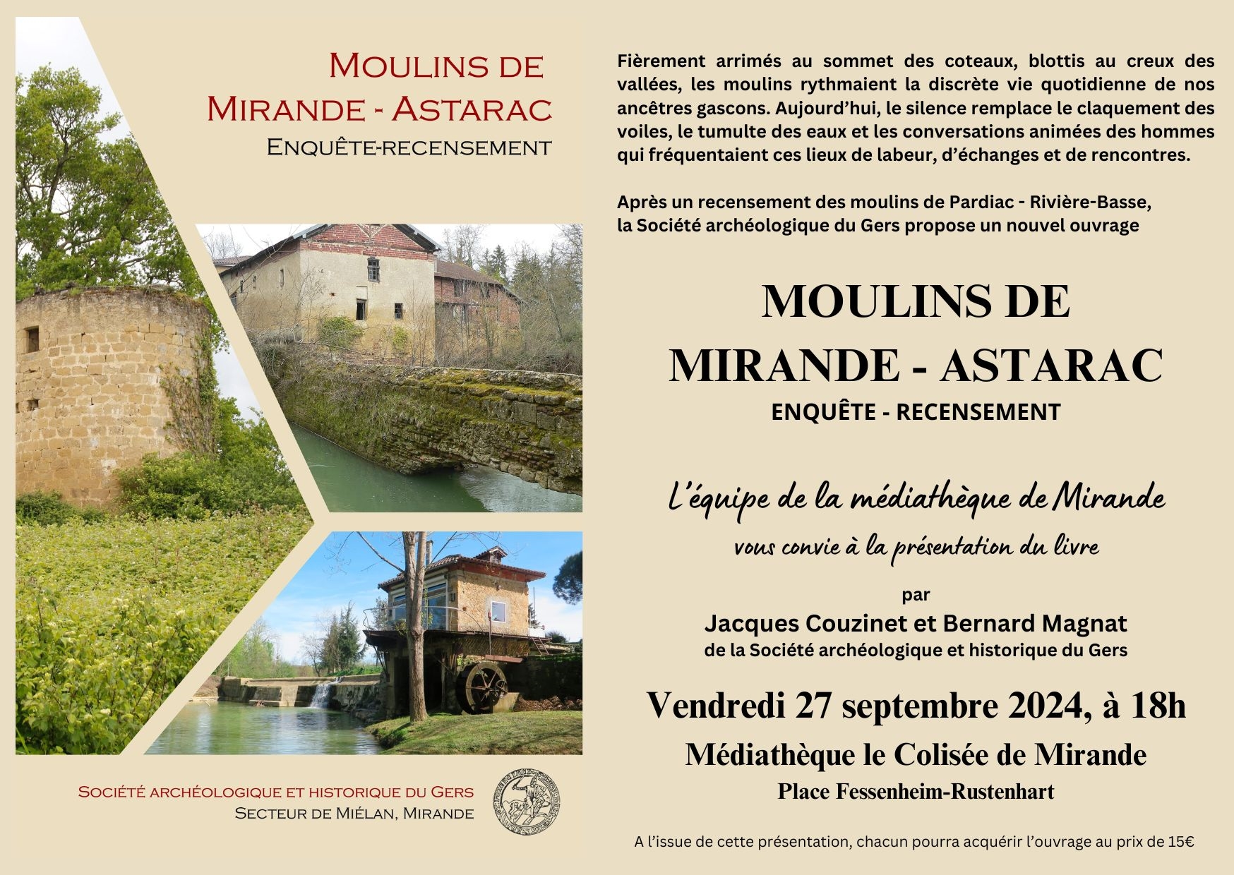 Présentation Moulins de Mirande-Astarac Médiathèque Mirande 27.09.24