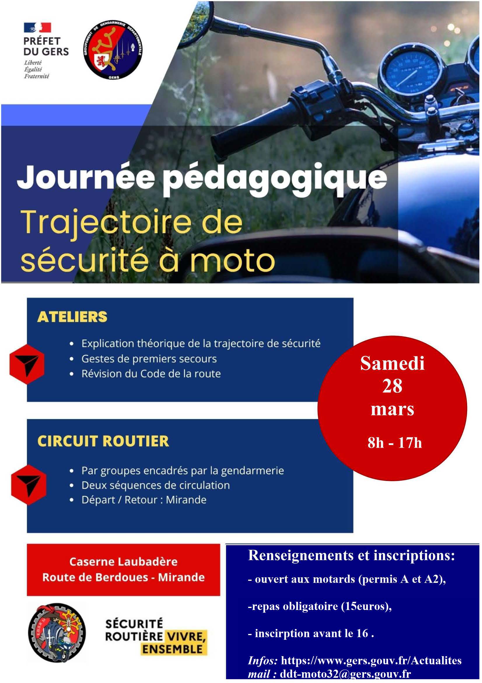 Affiche journée pédagogique Trajectoire de sécurité à moto