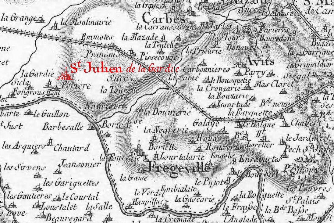 L_église disparue de Saint Julien de La Gardié - Carte Cassini.jpg