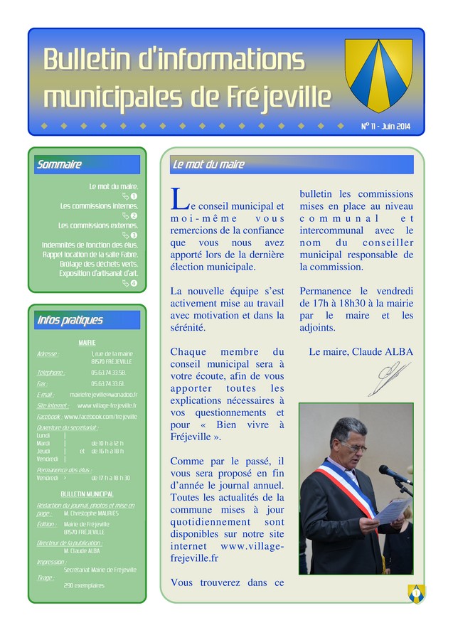 Bulletin municipal de la mairie de Fréjeville - N°11 (A3) - Juin 2014