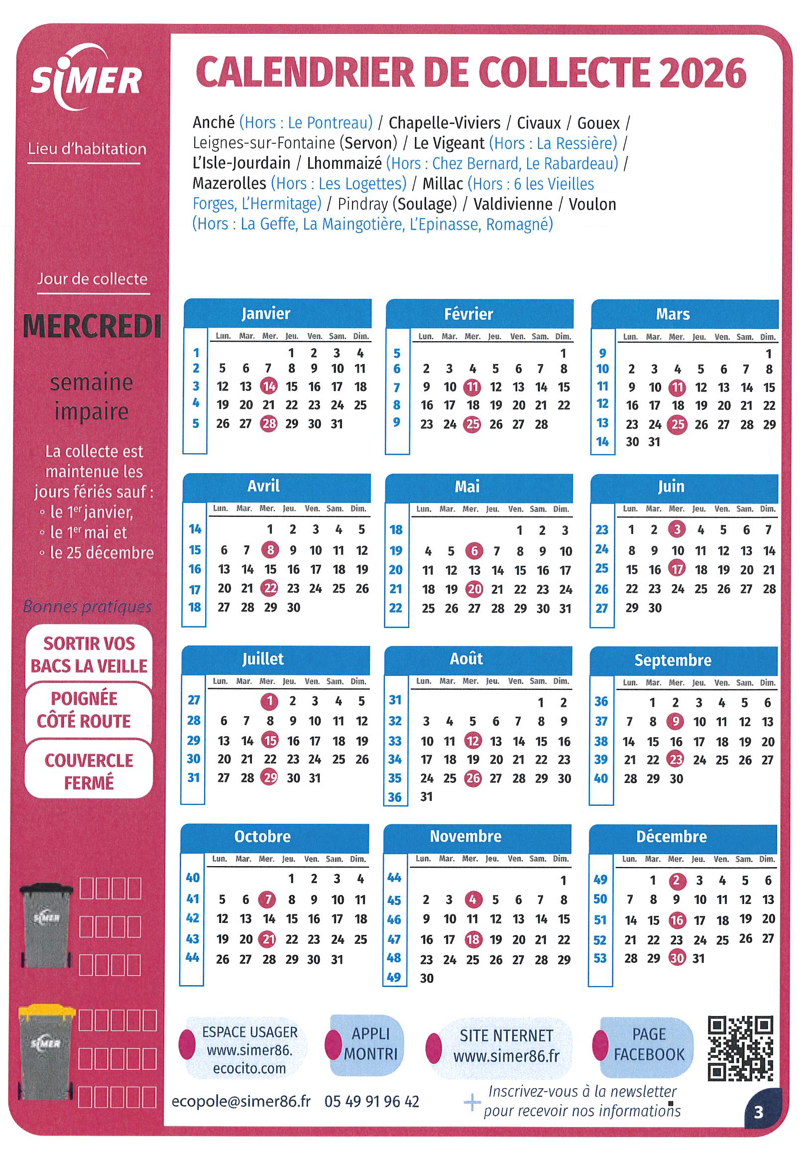 CALENDRIER SIMER 2026