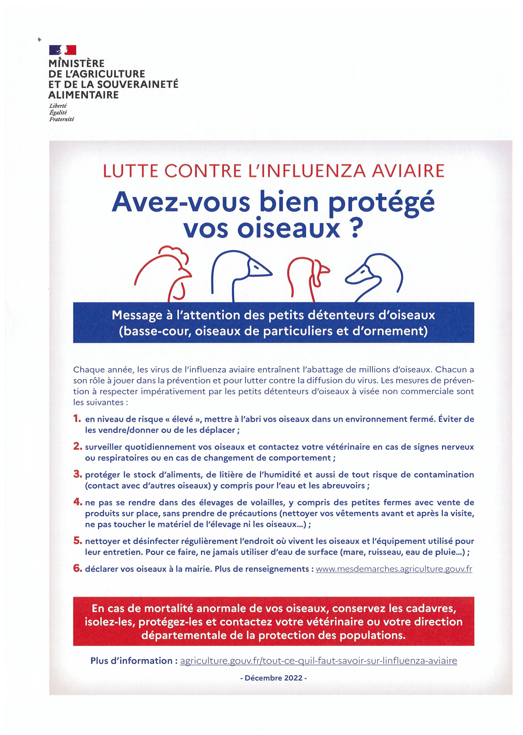LUTTE CONTRE L'INFLUENZA AVIAIRE