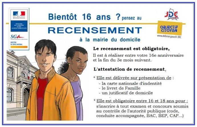 recensement 16 ans