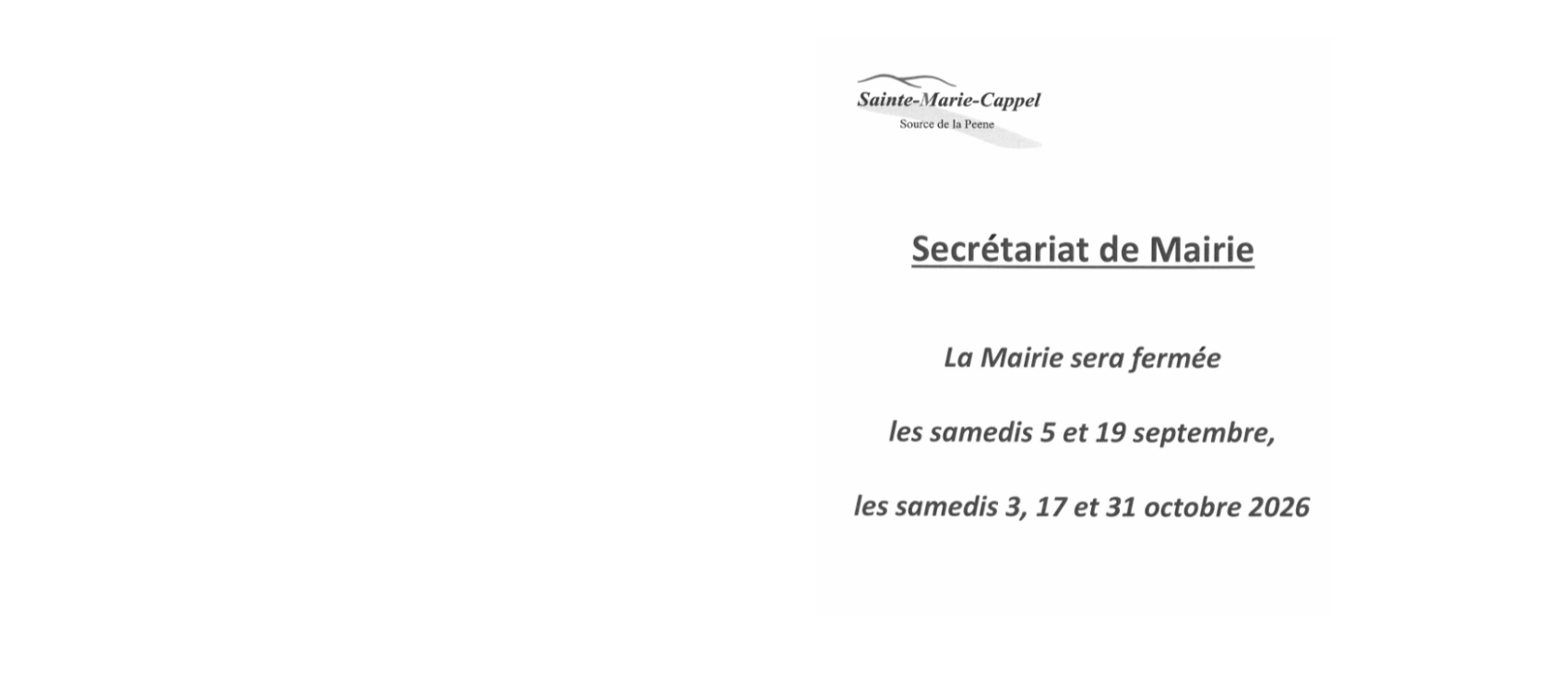 FERMETURE EXCEPTIONNELLE MAIRIE