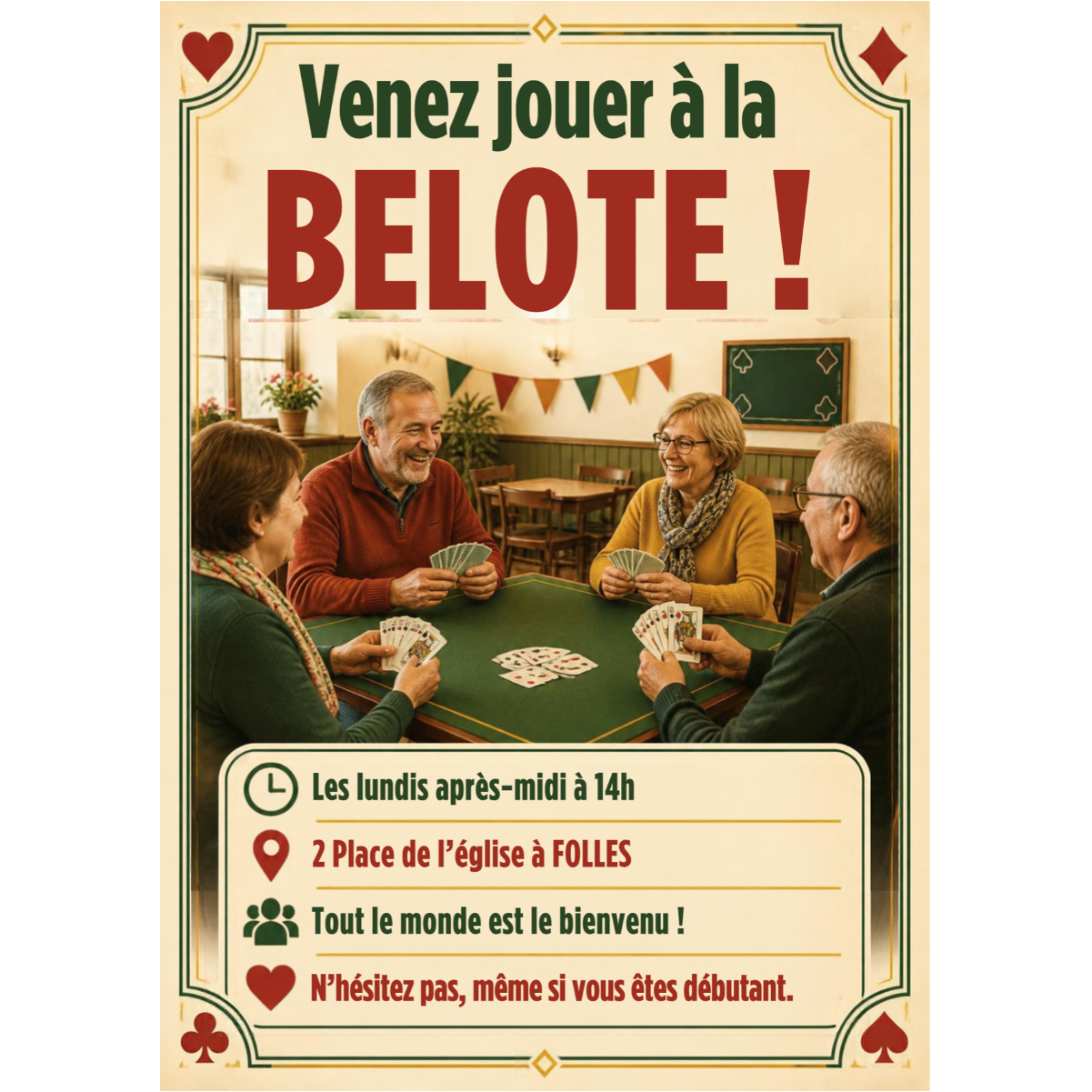Belote les lundis après-midi
